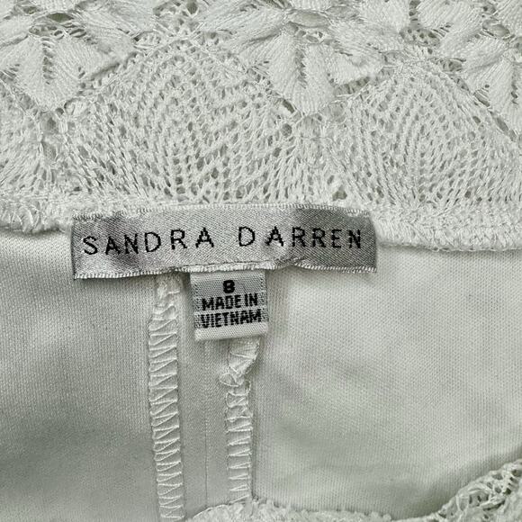 Sandra Darren Sz 8 White Lace Dress Long Bell Sleeve Boho Hippie Lined Crochet - Picture 6 of 9